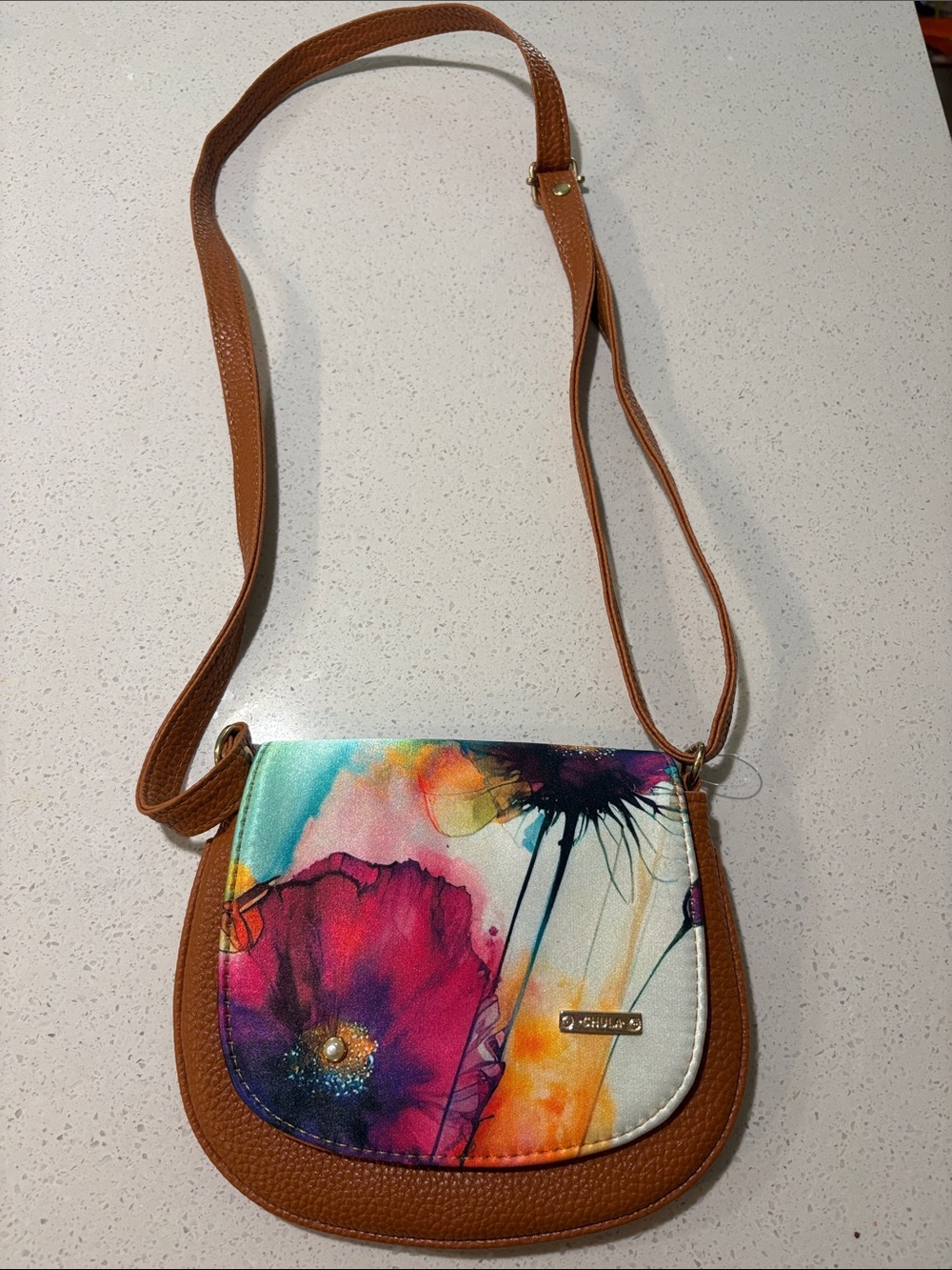 Chula Brown Crossbody Bag with Vibrant Floral Print
